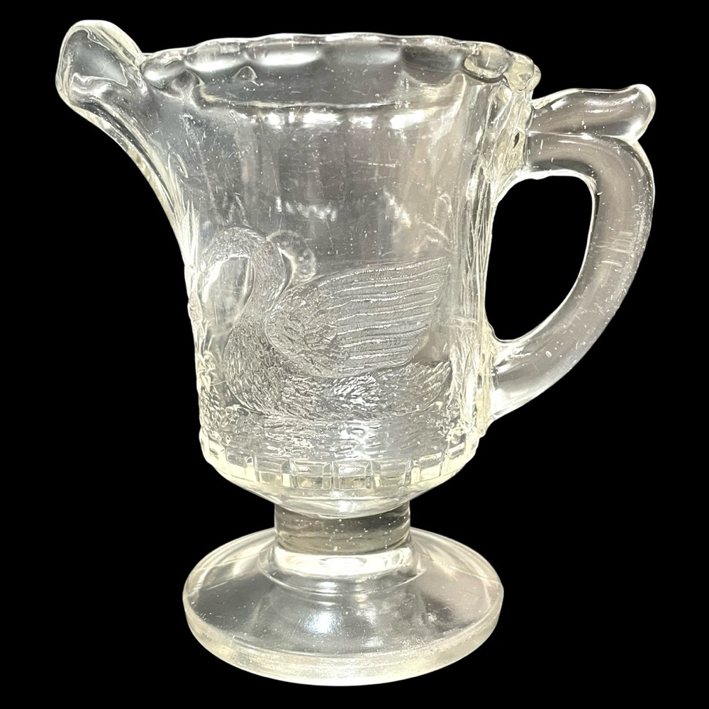 Antique 1880s Atterbury Swimming Swan EAPG Clear Glass Creamer / Milk Pitcher
